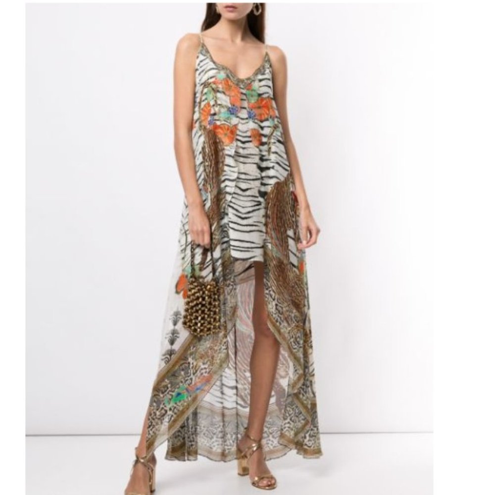 Flared mini with sheer overlay cosmic conflict